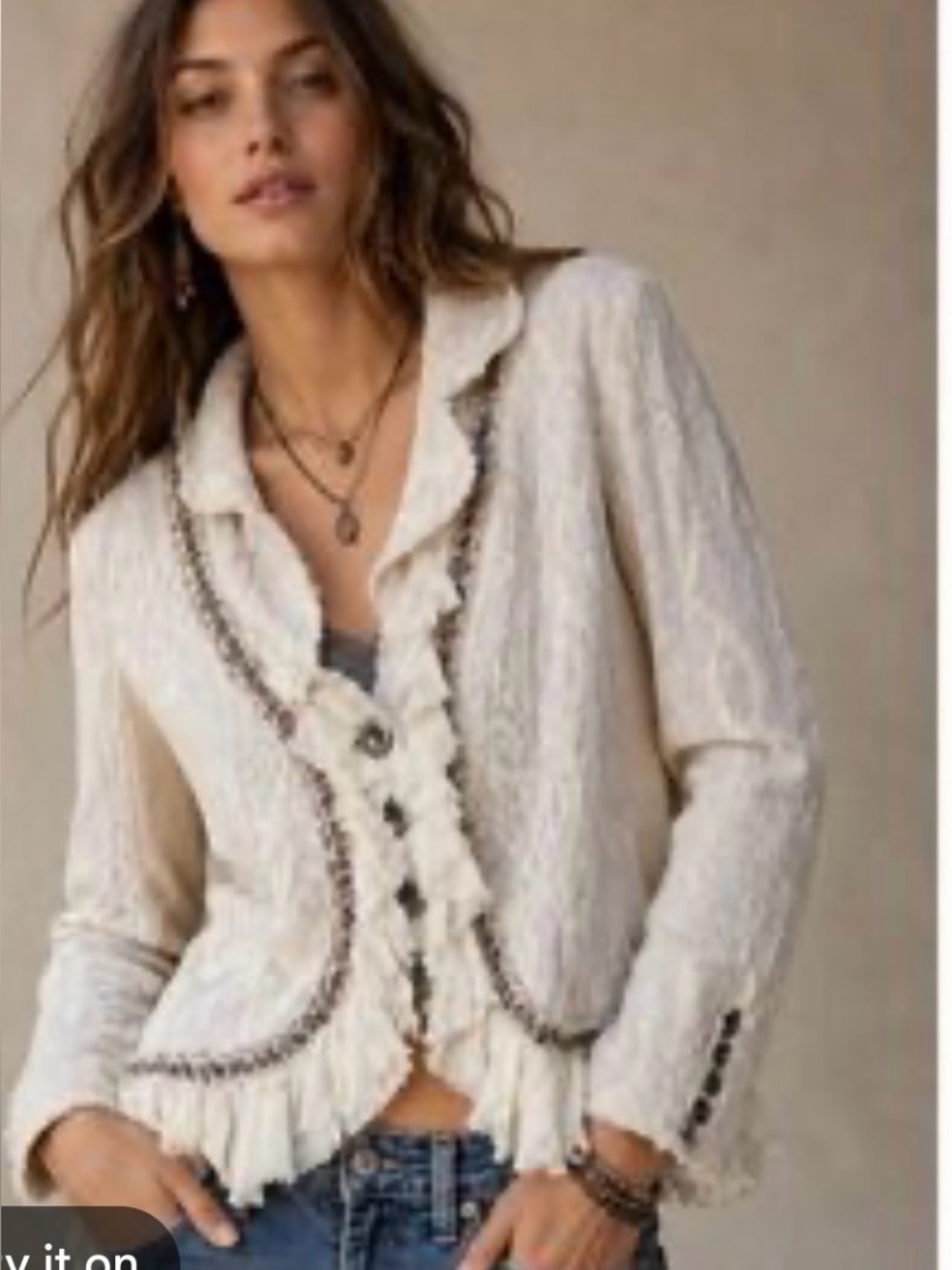 Free People Cream Textured Blazer with Taupe Lining